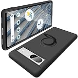 Google Pixel 7a ケース リング付 ピクセル7a リング カバー スマホケース マット感 液体シリコン 耐衝撃 レンズ保護 ソフト スタンド機能付き 360回転車載ホルダー(ブラック)