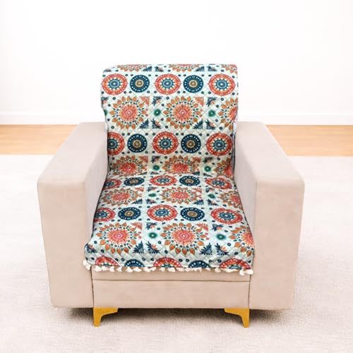 Image of Homerz Premium Printed Quilted Velvet Sofa Slip Cover Protector with Tassels, Sofa Mat, Exact Size, Antislip Cover (Mosaic, 1 Seater, Full)