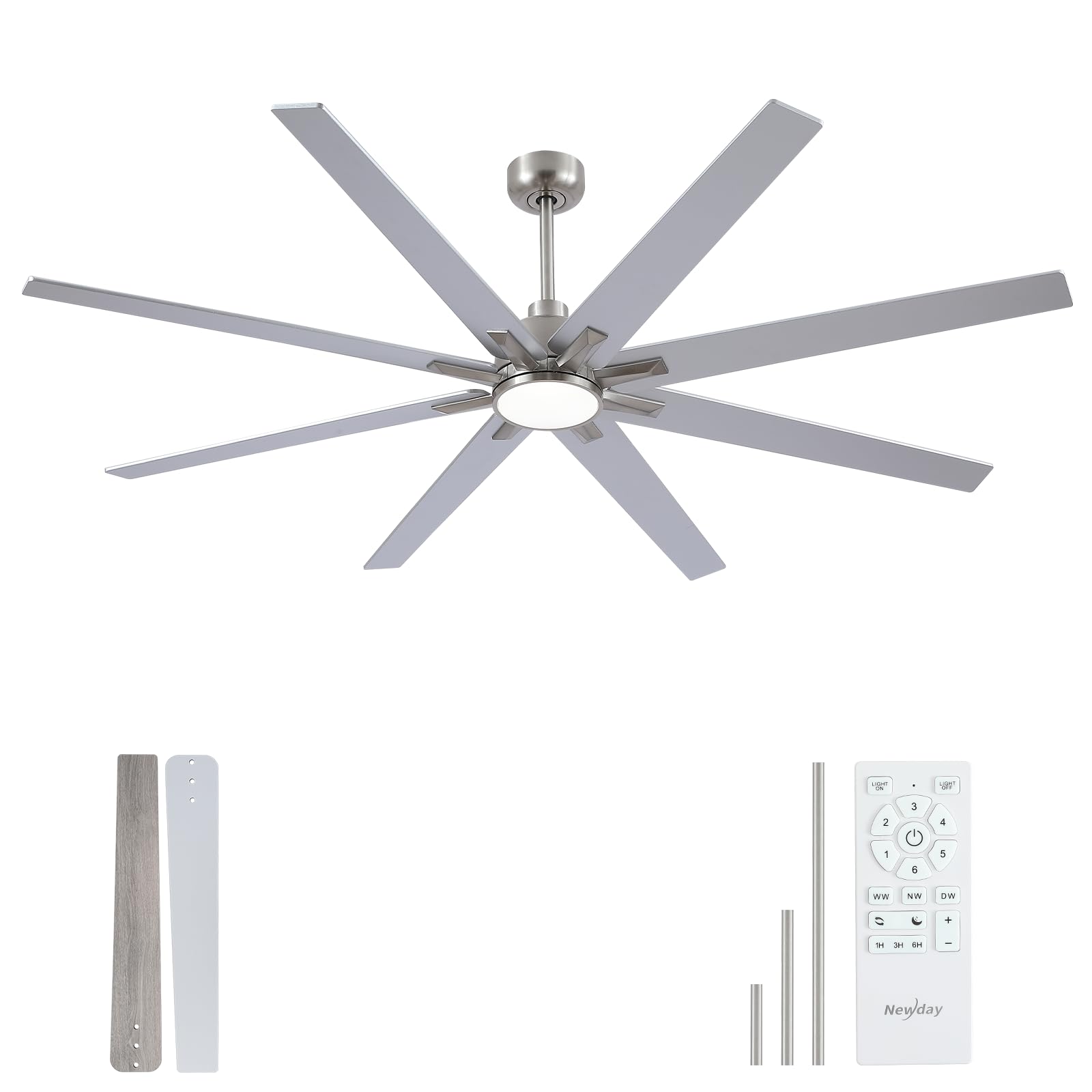 Newday 72 inch Brushed Nickel Ceiling Fan