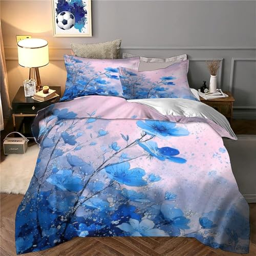 Housse de couette microfibre résistante 140x200 imprimé 3D bleu