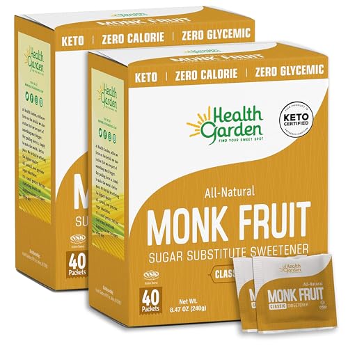 Health Garden Monk Fruit Sweetener, Classic - Non GMO - Gluten Free - Sugar Substitute - Kosher - Keto Friendly 40 Packets (2 pack)