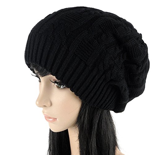Merryshop Slouchy Long Beanie Knit Hat Cap For Winter Oversize (Black) #TOP1