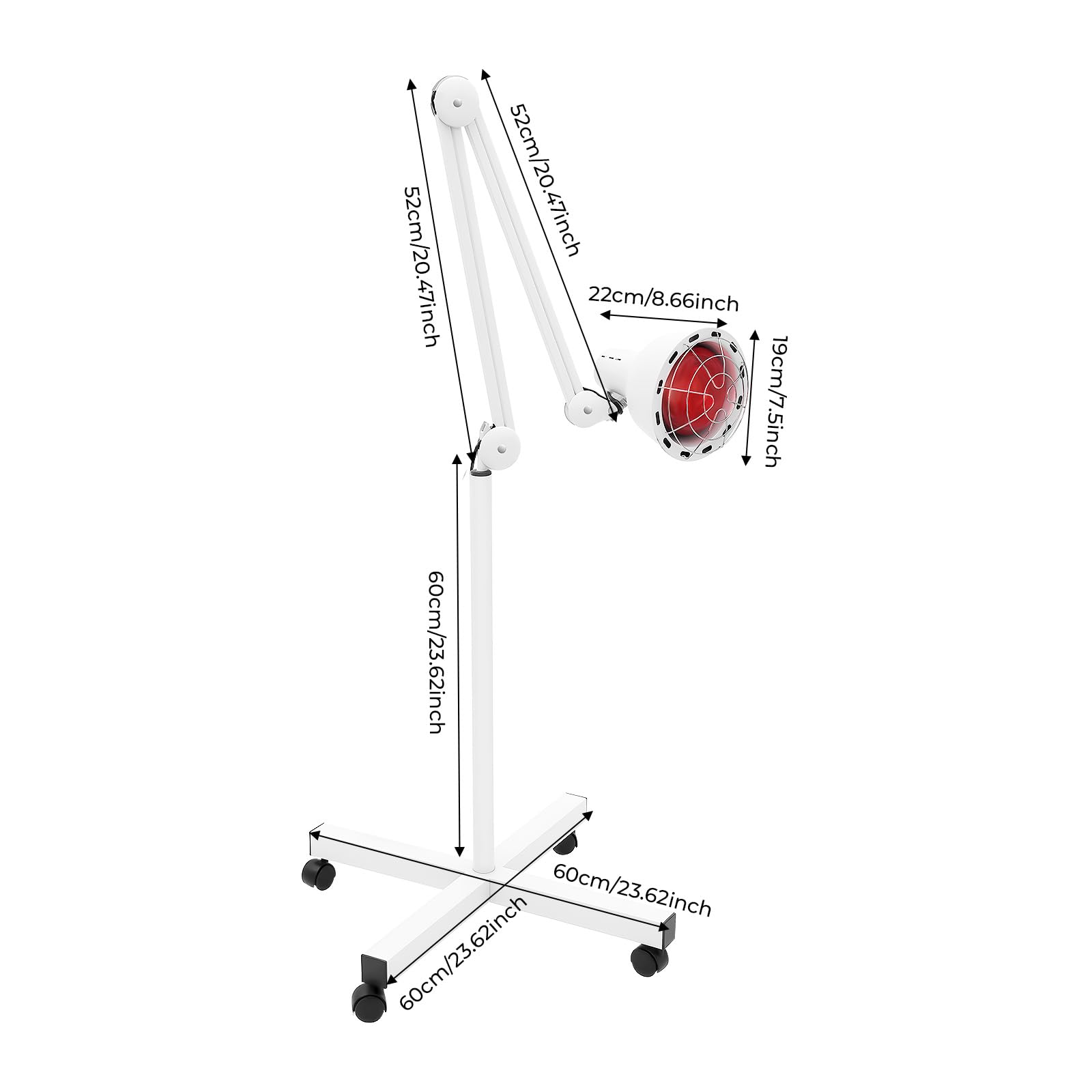Lampe infrarouge 275 W - Radiateur infrarouge 0-90 °C - Lampe infrarouge avec 4 roulettes - Trépied de sol - Lampe à lumière rouge - Lampe thérapeutique - Lampe chauffante - Lampe à lumière