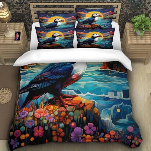 Linge de lit macareux 3D et drap de couette microfibre super king - 5