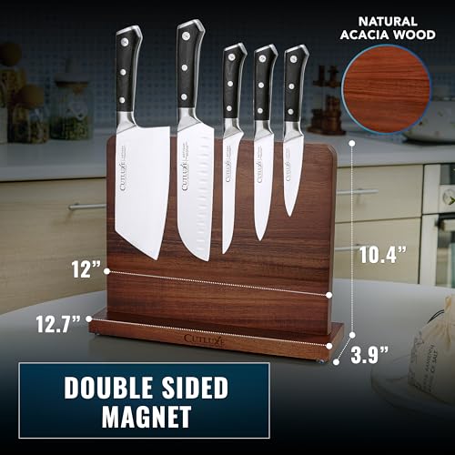 Cutluxe Magnetic Knife Holder – Magnetic Knife Block, Acacia Wood Knife Stand for Kitchen Counter, Slim & Double Sided, Powerful Magnet Strips, Organized Storage Rack & Modern Display Board - Image 2