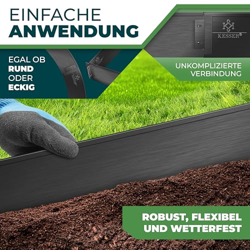 KESSER® Rasenkante Beeteinfassung Beetumrandung + Handschuhe 5m 100x14cm Beetbegrenzung Rasenbleche Mähkante Metall Palisade Schwarz