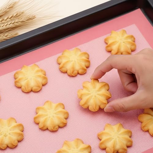 TIESOME 2 Pcs Reusable Baking Sheet Liners, Perforated Silicone Half Sheet Silicone Baking Mats 11.75" x 15.75" Non Stick Mesh Oven Liners for Eclairs Bread Pizza Cookies, Pink - Thumbnail 2