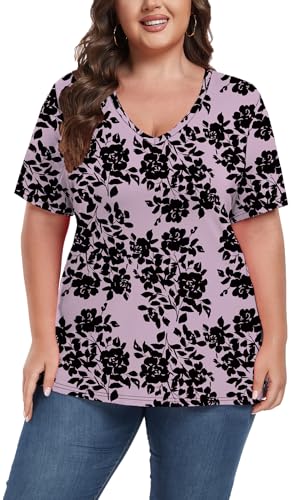 Image of ForHailey Women's Plus Size Short Sleeve Tee Shirt V Neck Basic Ladies Loose Fit T Shirt 1X-5X