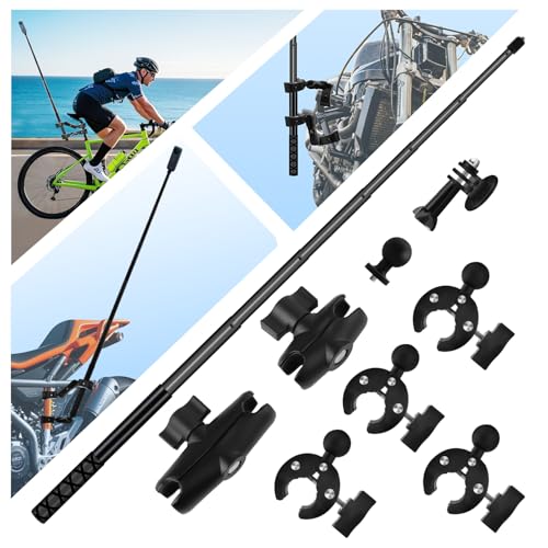 HAFOKO Motocicleta Cámara Monte Kit Compatible con Insta360 X5-X Doble Abrazadera Monte con 47' Invisible Palo Compatible con Osmo 360 Motocicleta Bicicleta Manillar Montar Compatible con GoPro 12-3