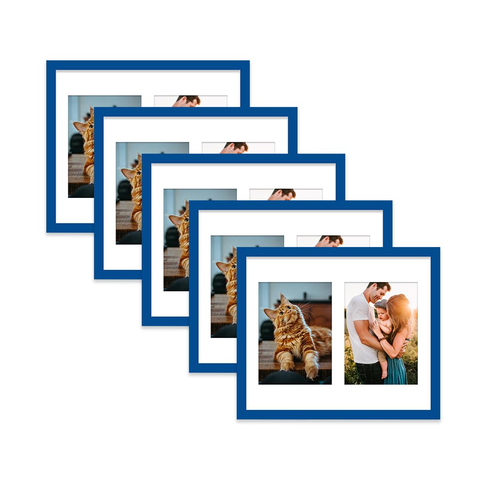 Blue Multi Photo Frame - Holds 2 x 7x5 Pictures, Family Collage Picture Frame for Wall Display, 12x10 Frame size, Set of 5