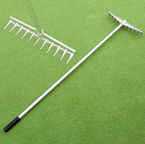 WJFLUCK Golf Sand Bunker Rake, Stainless Steel Lawn Leveling Rake Aluminum alloy sand rake golf Tool Gardening Hand Rake for Backyard Garden Golf Couse Farm Pasture, 50in
