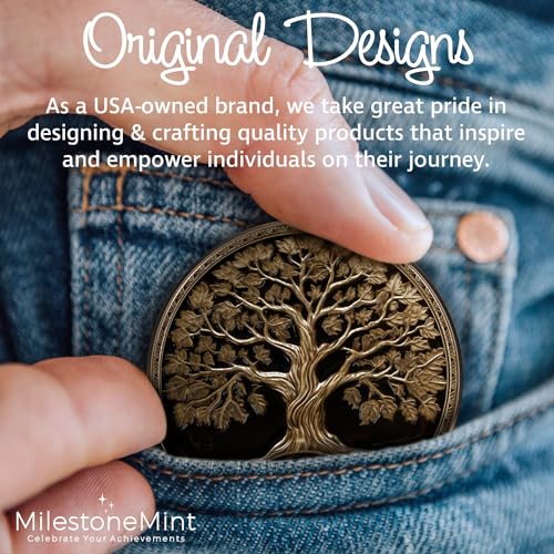 Image of MilestoneMint 5 Year Sobriety Coin Tree of Life Gift Set | Anniversary Sobriety Gifts for Men & Women | AA Coins and Medallions with Token Capsule, Stand & Card | 3D Texture, Recovery AA Chips