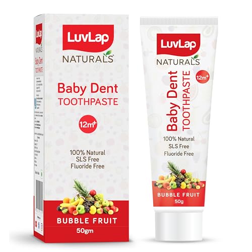 Image of LuvLap Naturals 100% Natural Baby Toothpaste 50g, Bubble Fruit Flavour, SLS & Fluoride Free Kids Toothpaste, Removes Plaque, Prevents Bacteria, Ensures White Teeth, Neutral pH, 12M+