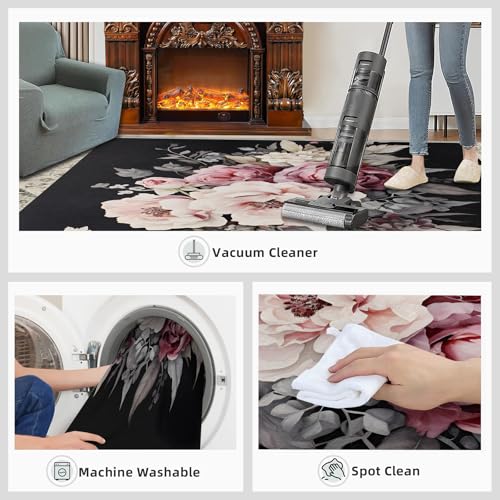Tapete decorativo floral 4x6ft negro y blanco miniatura 7