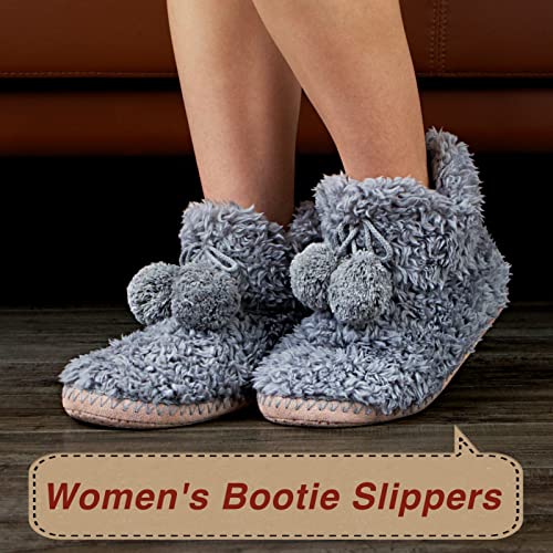 Image of cosyone1997 Cable Knit Slipper Socks for Women Non Slip Soft Sole | Fuzzy sherpa lining, gripper dots, flexible bootie coverage and machine washable care for warm, comfortable indoor wear