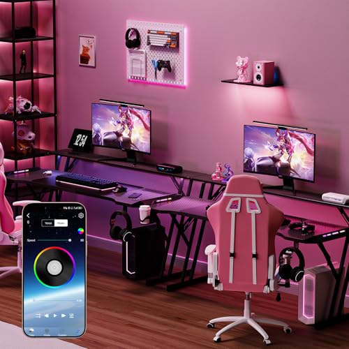 55 Inch Gaming Desk, Smart Computer Gamer Desk with LED Lights & Mouse Pad, Gaming Table with Power Outlet, Monitor Stand, Side Hook, Ergonomic Work Desks for Home Office, Carbon Fiber Black - Image 3