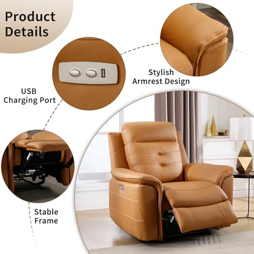 Image of ANJ 2-Piece PU Leather Recliner Sofa Set with Charging Port, Include Single Power Recliner Chair and Electric Loveseat Reclining Couch with Hidden Storage & Cup Holders for Living Room, Yellow