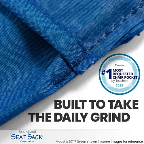 Image of Seat Sack Student Chair Storage Pocket - 15 inch, Single Pocket, Classroom Organizer for Student Desks, Durable Over-the-Chair Storage, Multi-Color, 25-Pk Classroom Set