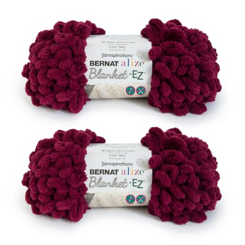 Image of Bernat Alize Blanket-EZ Chunky Yarn for Hand Knitting, Burgundy 2-Pack | #7 Jumbo Yarn, 100% Polyester, Super Soft Looped Crochet Yarn for Hand Knitting, Beginners & DIY Crafts, 18yds per skein