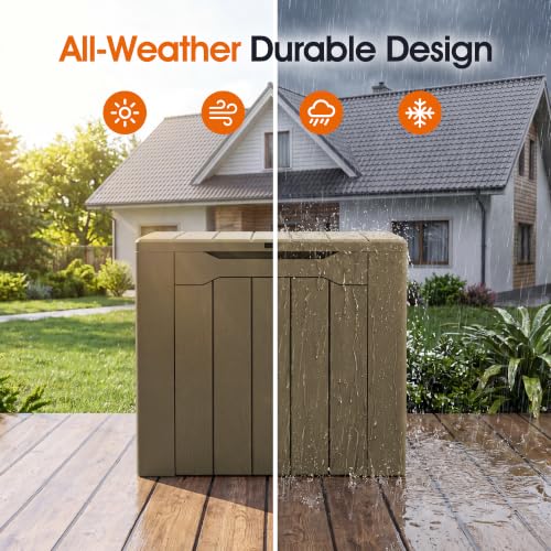 Image of Greesum 33 Gallon Outdoor PP Storage Container, All Weather Resisitant Storage Box, Coffee