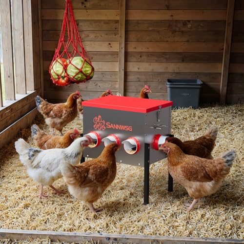 Sannwsg Chicken Feeders 68 lb Capacity 8 Port Automatic Chicken Feeder Metal Chick Feeder with Locking Lid and Legs Chicken Feeder for Chickens Ducks Geese