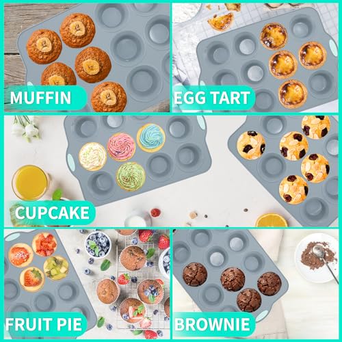 To encounter 2Pack Silicone Muffin Pan with Metal Frame, 12 Cup Regular Size Cupcake Pan, Non-Stick Baking Tray, Food Grade Baking Molds for Oven, Dishwasher Safe