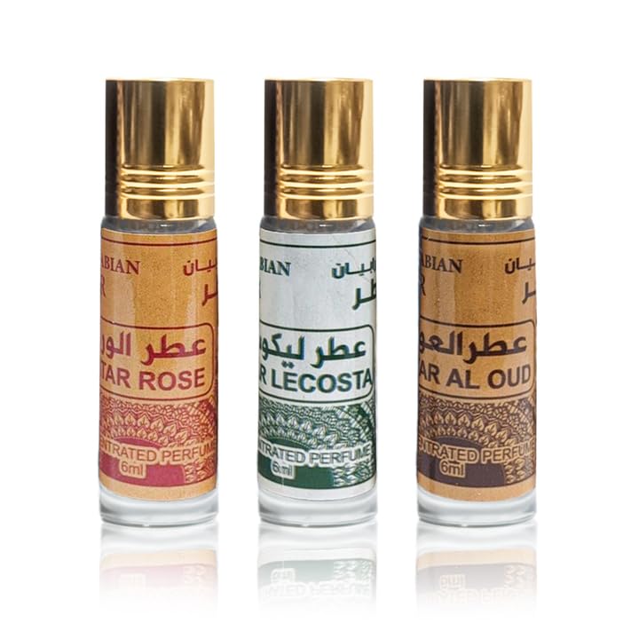 Pack of 3 Atar Lecosta + Atar Rose + Atar Al Oud | 6ml's Concentrated Perfume Oil Fragrances for Men and Women | Long lasting Oil Perfume for Women | عطر نسائي | عطور للرجال