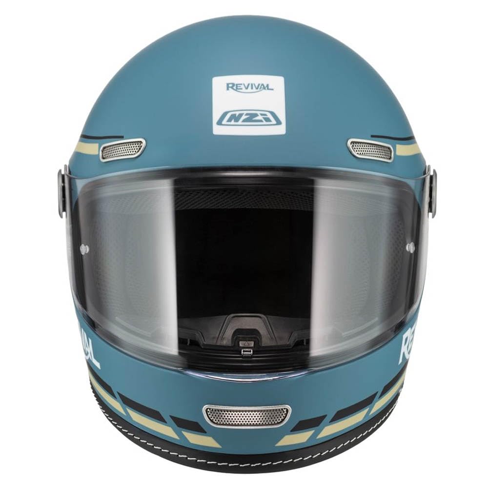 NZI Casco de Moto Integral Vintage Clásico Skyblue | Unisex Hombre y Mujer