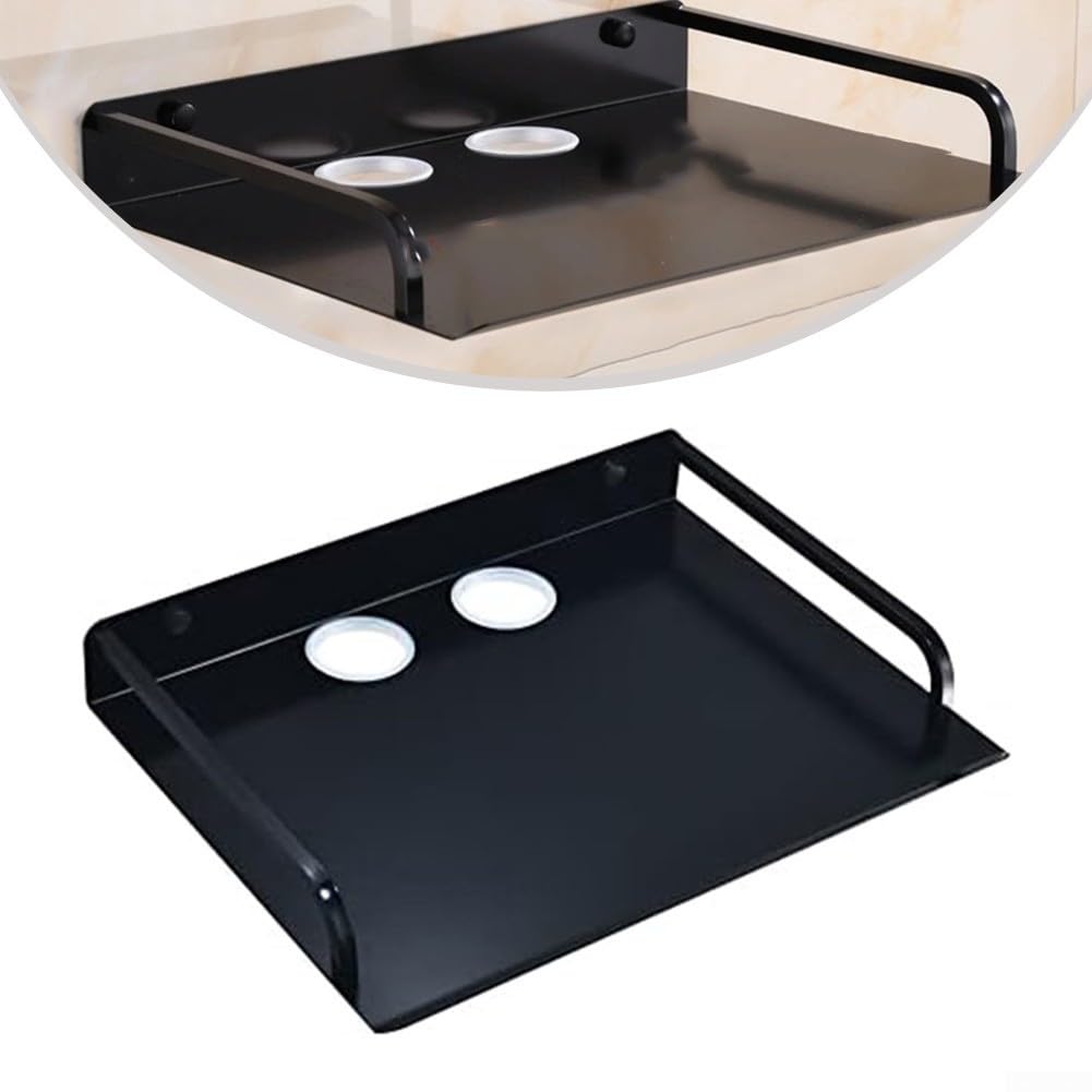 Supporto da parete per proiettore e ripiano galleggiante per Media Box, router e console di gioco, 33 x 25 x 4,2 cm, in alluminio spaziale resistente con foro per cavi, design elegante nero