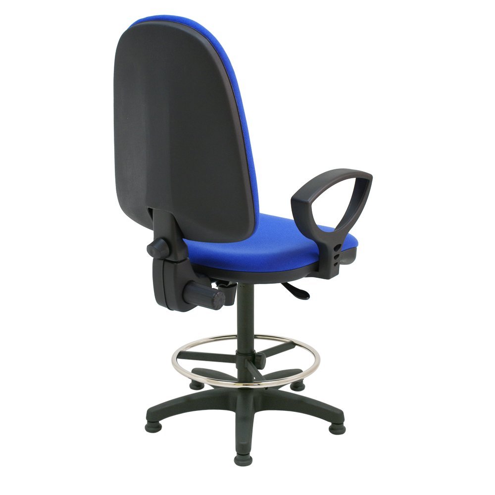 Centrosilla Taburete Giratorio Oficina ergonómico Torino, con pies fijos (Tacos) y Brazos, Respaldo Regulable en Altura y Profundidad, aro reposapiés Cromado Regulable - (Negro)