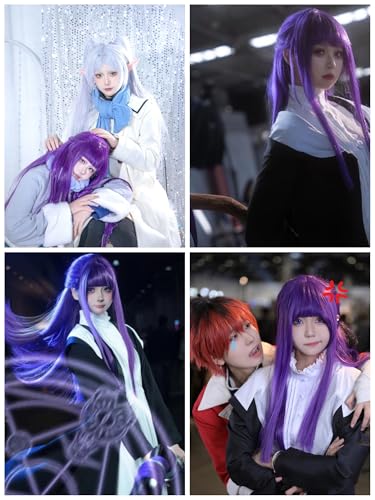 Image of Fer-n Cosplay Wig 29'' Long Straight Anime Deep Purple Wigs with Bangs | Dark Purple Wig Synthetic Hair for Women Halloween Costume Party