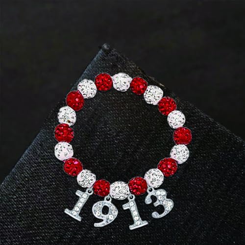 Elegant Women Sorority Delta DST Symbol 1913 Bracelets Red White Beads Soror Women Jewelry Sisterhood Gifts2