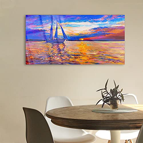 Tableau acrylique 100x50cm mer et navire pour decoration de salon