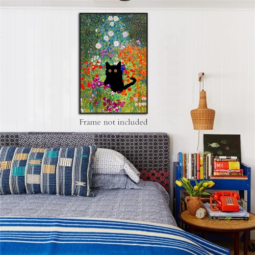 Xmjjqq Gustav Klimt Canvas Wall Art Famous Oil Paintings Garden Flower Black Cat Poster Funny Cat Floral Print Colorful Abstract Farmhouse Gallery Aesthetic Room Decor For Bedroom Bathroom 12X16In Unframed thumb #7