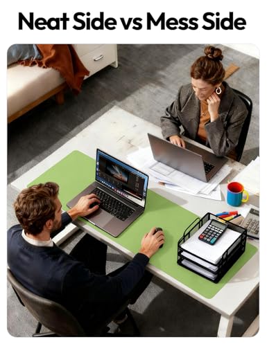 Image of YSAGi Leather Desk Protector, Office Mat, Large Mouse Mat, Non-Slip PU Leather Blotter, Laptop Desk Pad, Waterproof Writing Pad for Office and Home (Leaf Green, 47.2 inch x 23.6 inch)