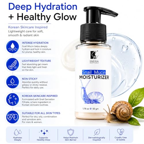 Image of Snail Mucin Moisturizer 50ml | Hydrating Face Cream with Snail Secretion Filtrate | Lightweight Non-Sticky Moisturizer for Soft, Smooth Glowing Skin | Daily Use Face Cream for All Skin Types