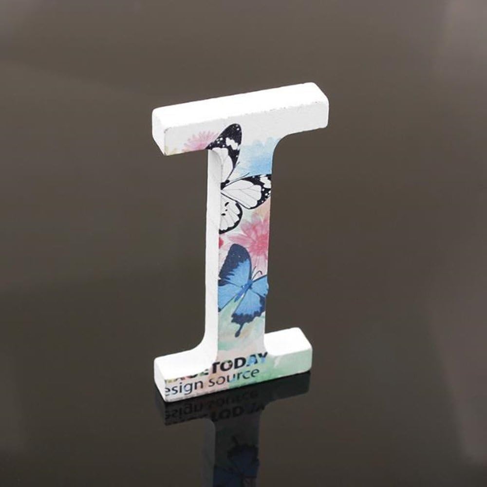 FreeasFlower Painting Decorative Wood Letters, 26 Marquee Alphabet Letters DIY Words Sign for Children Baby Name Girls Bedroom Wedding Birthday Party Home Décor (Letter I)