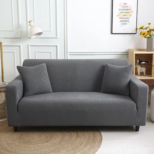 Housse canape extensible jacquard 4 places gris protection salon