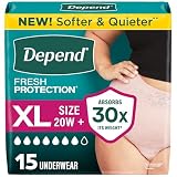 Depend Fresh Protection Adult Diapers, Incontinence Underwear for Women, Disposable, Maximum, XL, Blush, 15 Count, Packaging May Vary