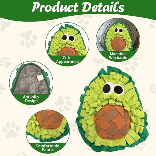 Image of Snuffle Mat for Dogs, Interactive Feeding Mat for Boredom and Slow Eating, Nosework Training Puzzle Toy for Dogs and Puppies, 18x32 CM, Travel Use (Avocado)