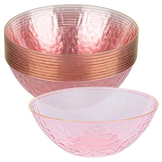 Tigelas marteladas transparentes rosa deslumbrantes com borda dourada - 340 g (conjunto de 10) - Design elegante e sofisticado - Ideal para ocasiões especiais e entretenimento em casa