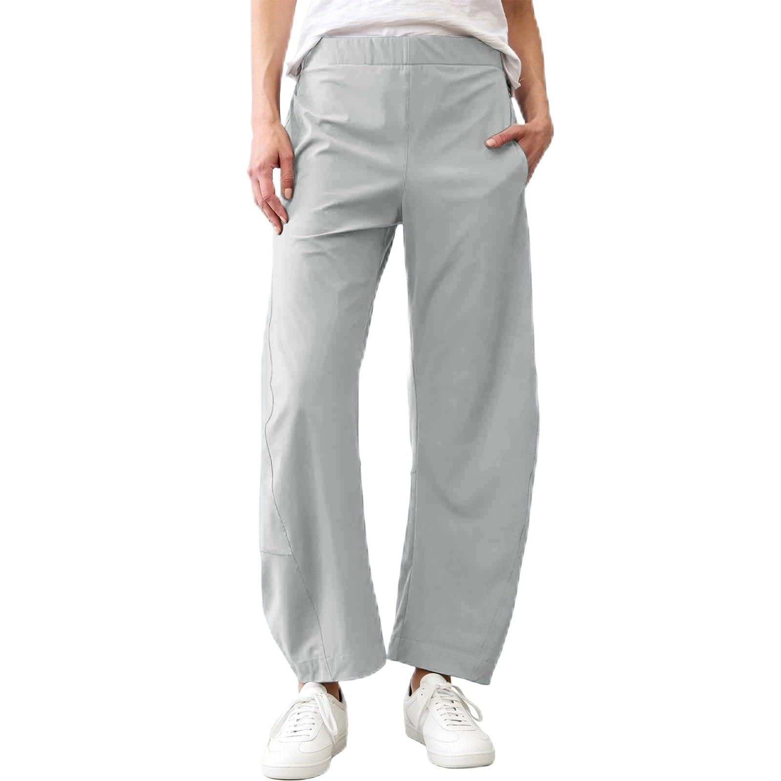 Saxrel Gray Wide Leg Trousers for Women UK Quick-Dry Travel Joggers Pockets
