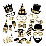 SIOPPKIK 22 Stücke Party Foto Booth Props Mix von Kappen, Weinglas, Lippen Stift, Krawatte, Kronen und mehr für Vielfalt Party Geburtstag Party Hochzeiten (Gold)