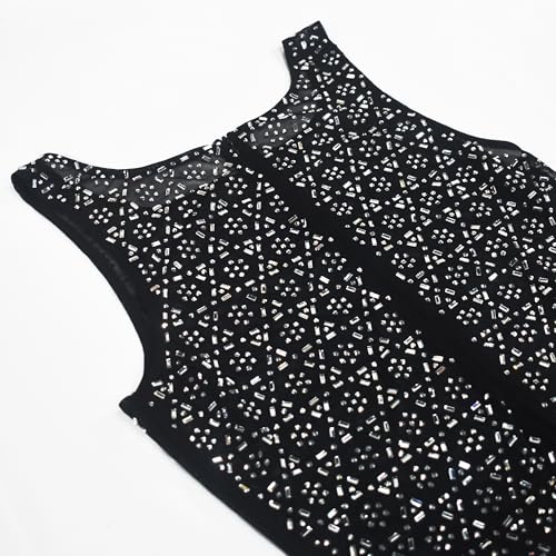 Image of Jigfar Women's Sexy Rhinestone Sheer Mesh See Through Bodycon Dress Birthday Party Club Night Outfits