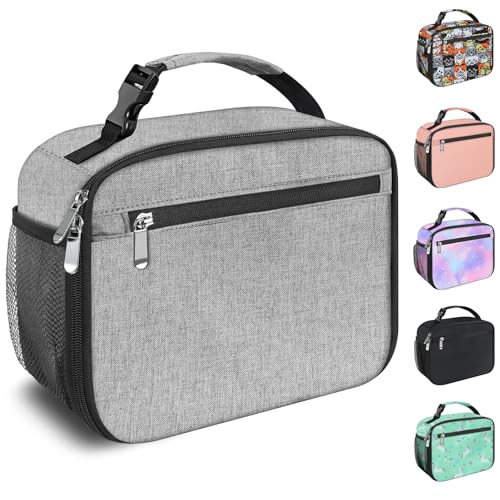 Kids Lunch Box for Boys Girls Lunch Bag Insulated Durable Lunchbox Children Lunch Tote Bag for School Grey