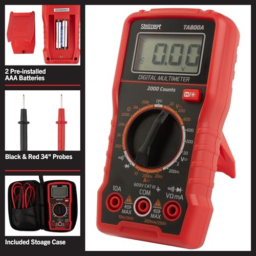 Image of Multimeter Voltage Tester - Digital Volt Meter with Backlit Display and Needle Probes for AC /DC Voltage, DC Current, and Wire Continuity by Stalwart
