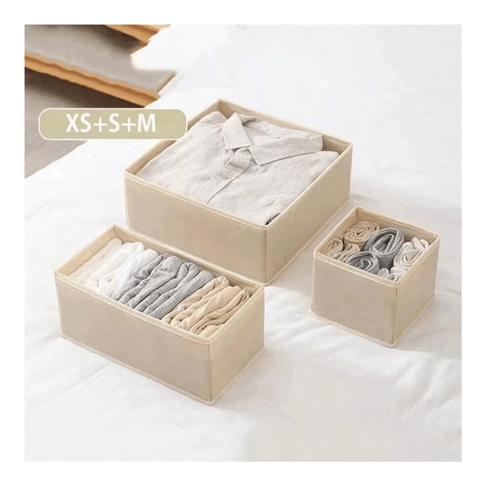 Set di organizer per biancheria intima pieghevole da 6/12 pezzi • Scatole rigide per reggiseno, calzini, cassetti/armadi (12 pezzi beige)
