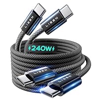 LISEN 2 Pack 240W USB C to USB C Cable 2M USBC to USBC PD Fast Charging Type C Charger Cable for iPhone Accessories 17 16 15 MacBook Pro iPad Matebook Chromebook Pixel 10 Galaxy S26 Black-2pack-2M