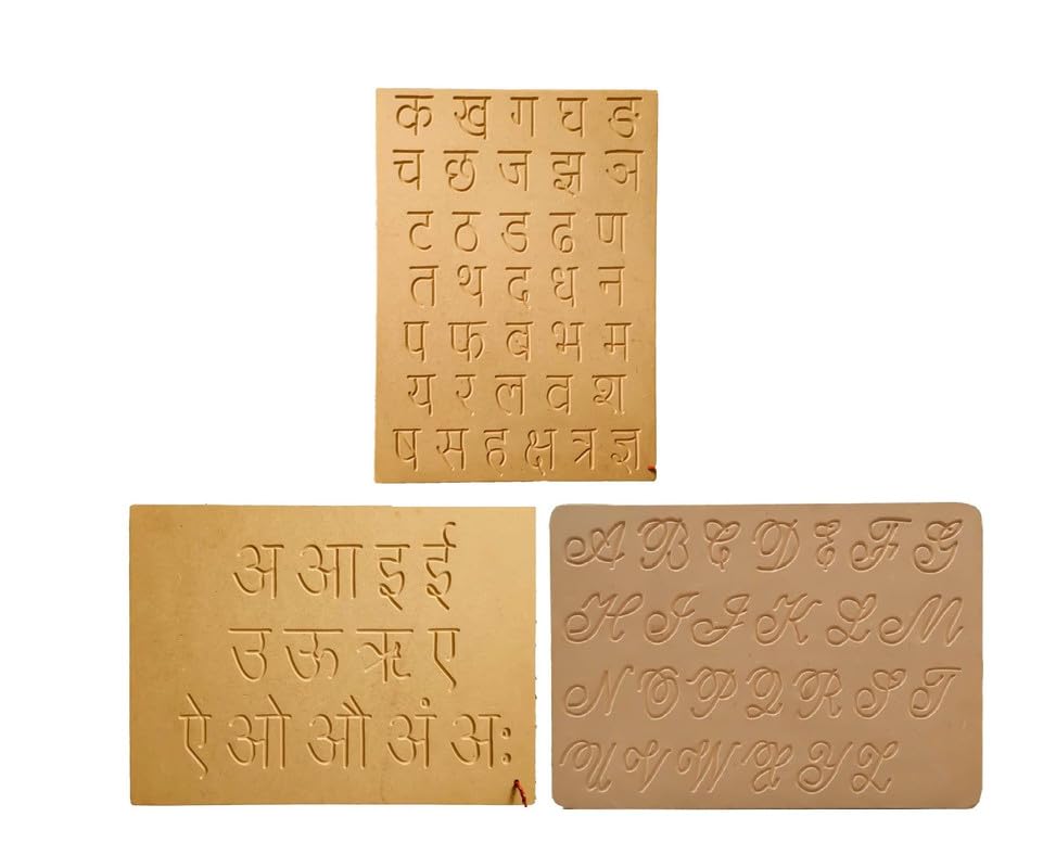 Wooden Tracing Board for Kids Educational Wood Letter Beginner Tracing Board with Dummy Pencil for Kids 2+ Years- Hand Writing Practice Board Hindi Ka KHA & Varnamala, Capital Cursive (Set of 3)