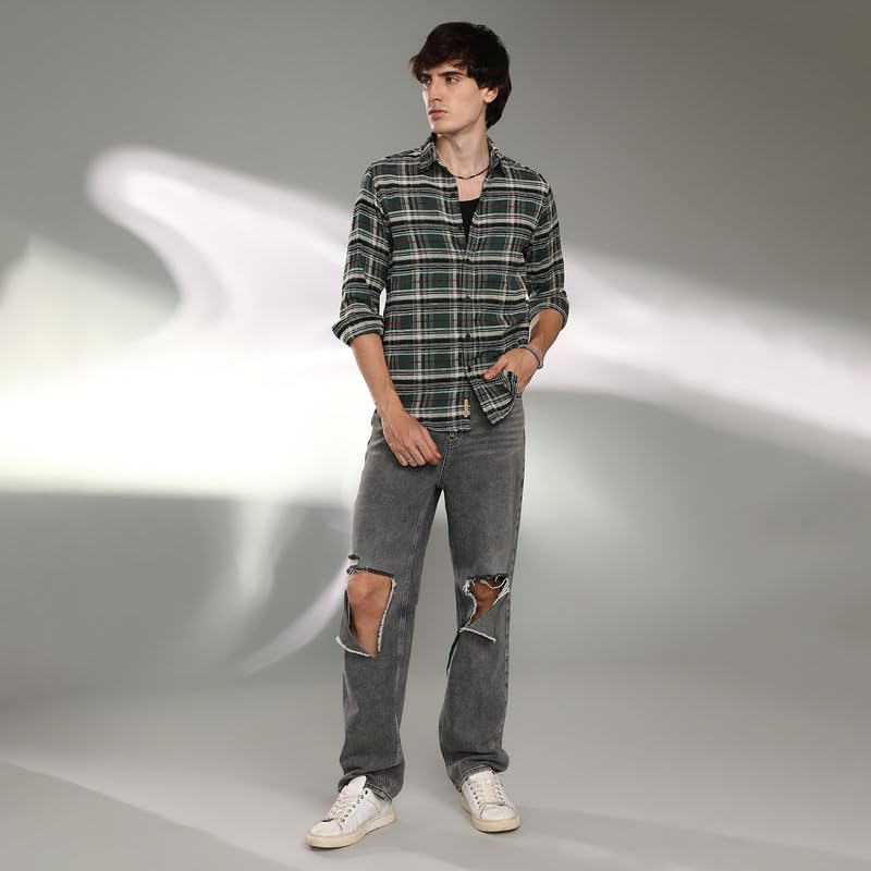 Image of CAHOOT Men's Polycotton Regular Fit Shirt Casual Wear | Spread Collar | Long Sleeve | Button Closure | Shirt Crafted with Comfort Fit for Everyday Wear